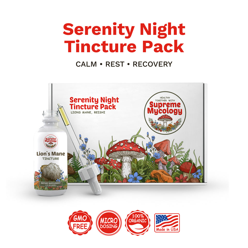 Serenity Night Tincture Pack | Reishi & Lion's Mane | 2 x 2oz | Evening Recovery