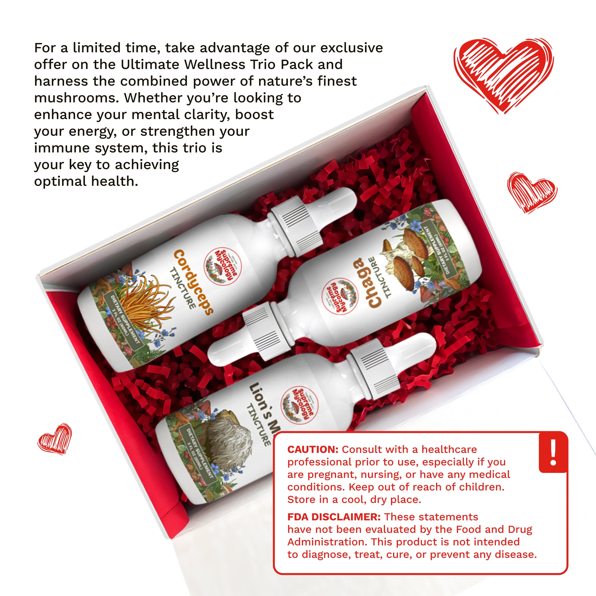 The Ultimate Wellness Trio Pack | Lion's Mane, Cordyceps & Chaga | 3 x 2oz