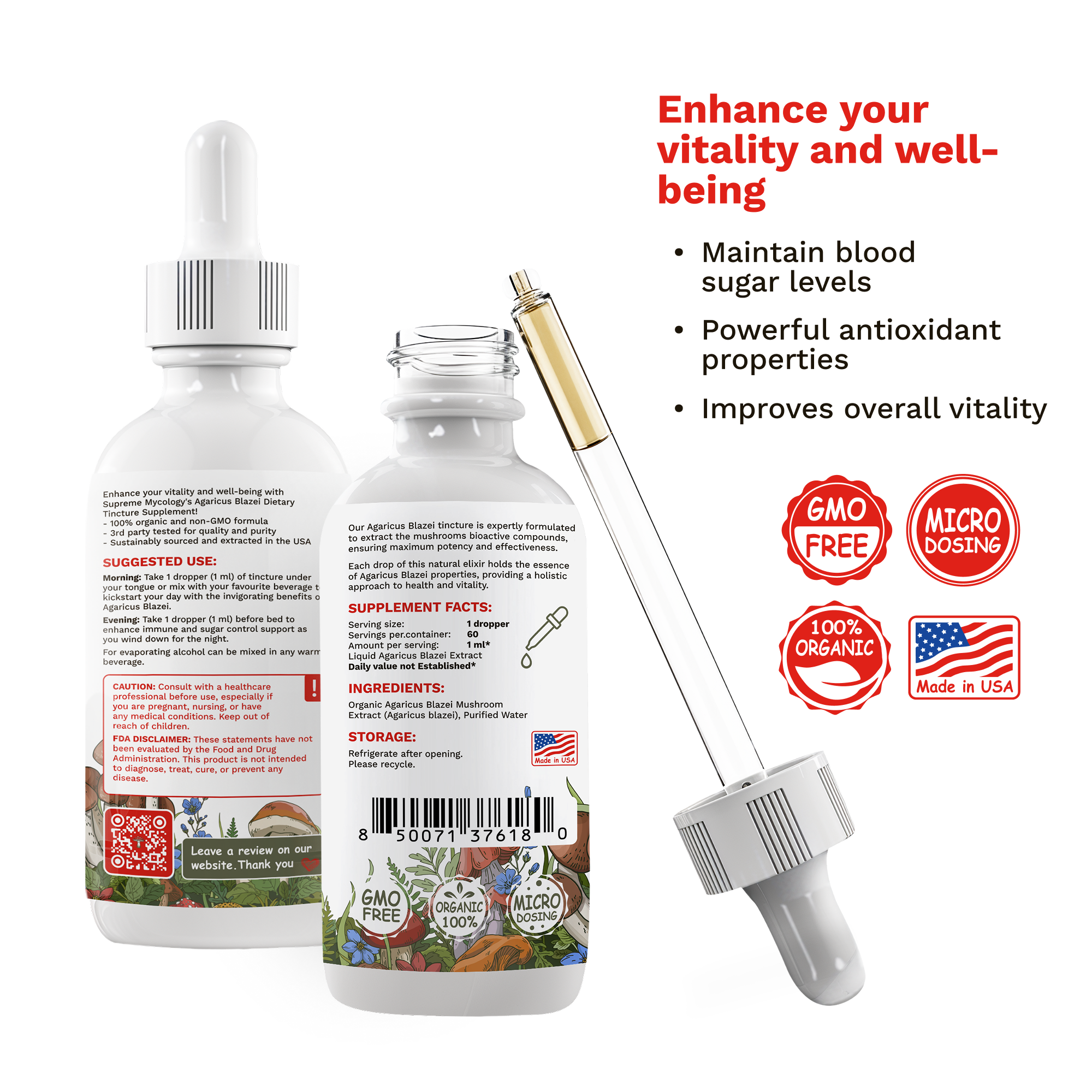 Organic Agaricus Blazei Extracted Mushroom Tincture