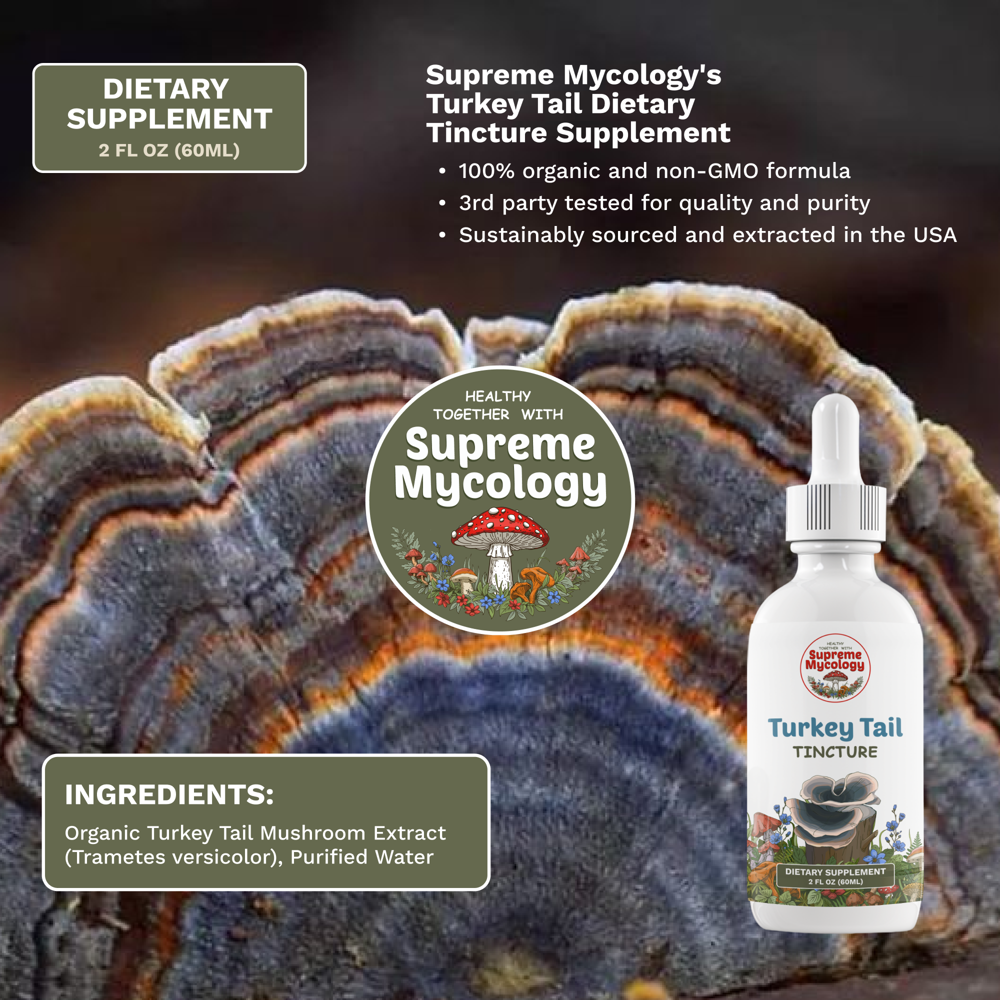 Organic Turkey Tail Extracted Mushroom Tincture
