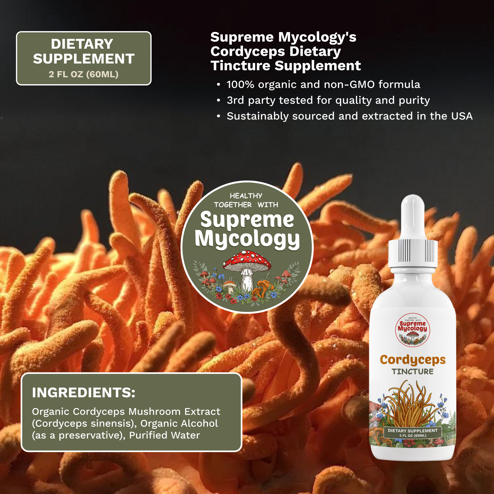 Organic Cordyceps Extracted Mushroom Tincture