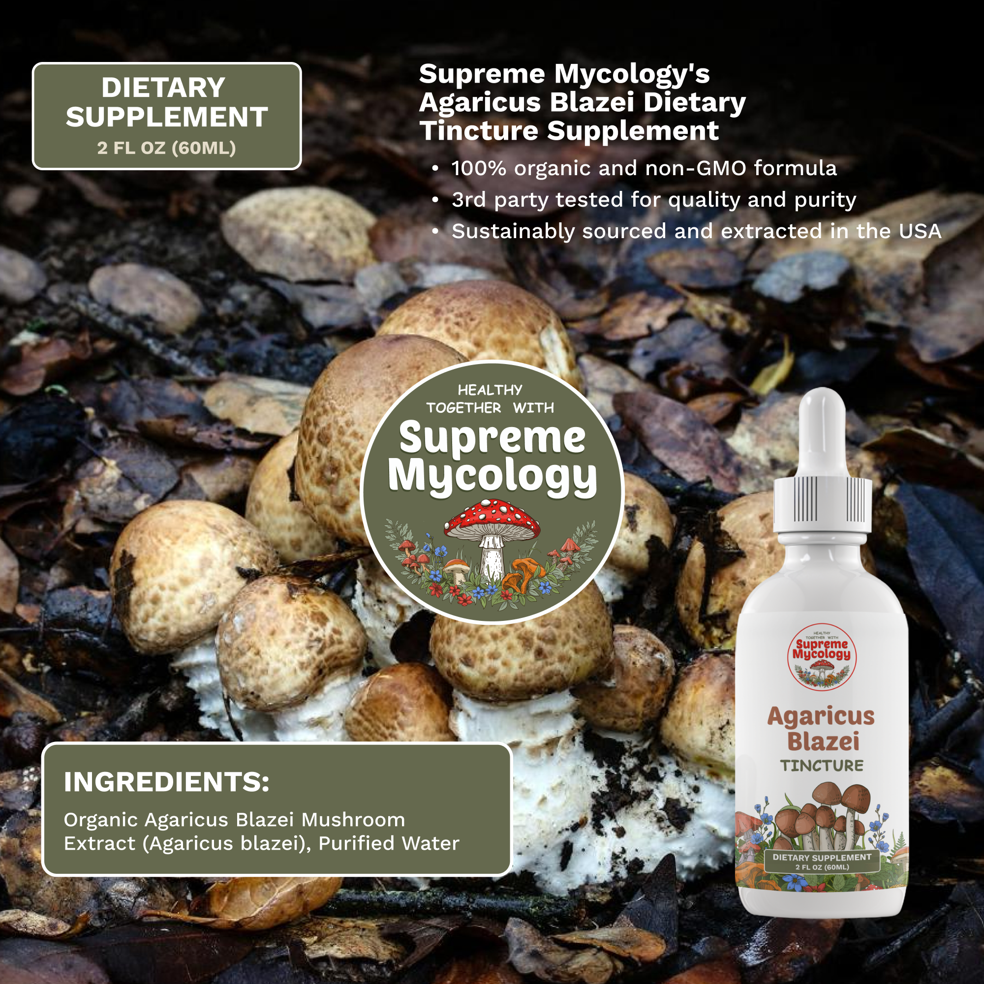 Organic Agaricus Blazei Extracted Mushroom Tincture